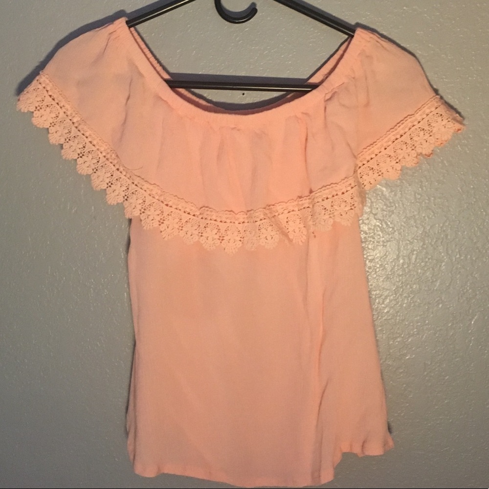Charming Charlie Pink Lace Off-the-Shoulder Top
